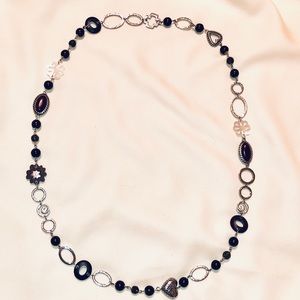 Long Statement Fossil Brown and Silver Necklace